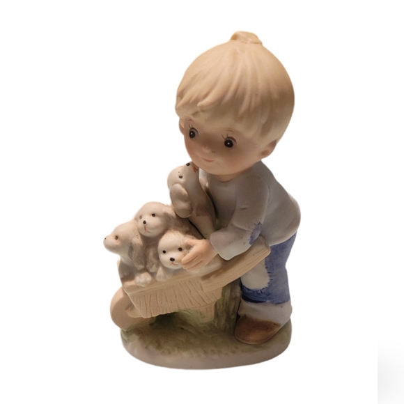 Vintage HOMCO  Porcelain Boy with Puppies Dogs Figurine #1402 - Picture 1 of 7
